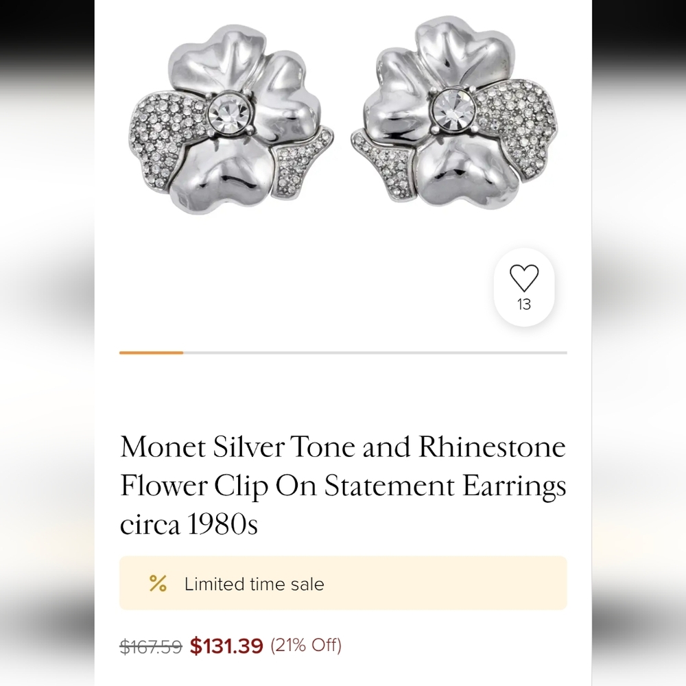 Very RARE Monet Silver Crystal Flower Earrings